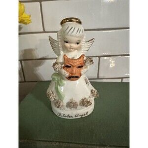 Vintage 1950s Napco October Birthday Angel - RARE - holding Orange Mask #1924
